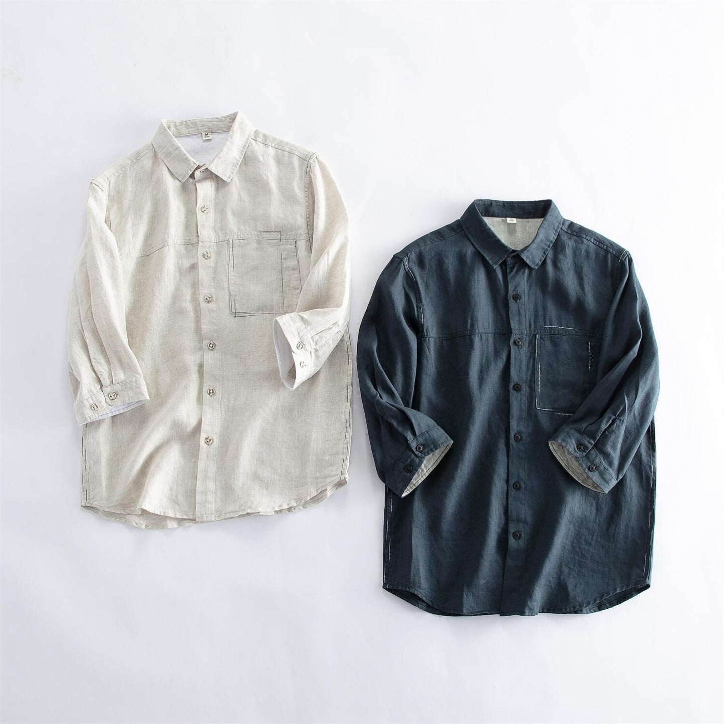 Linen 3/4 Sleeve Shirt - Loose Fit, Pockets