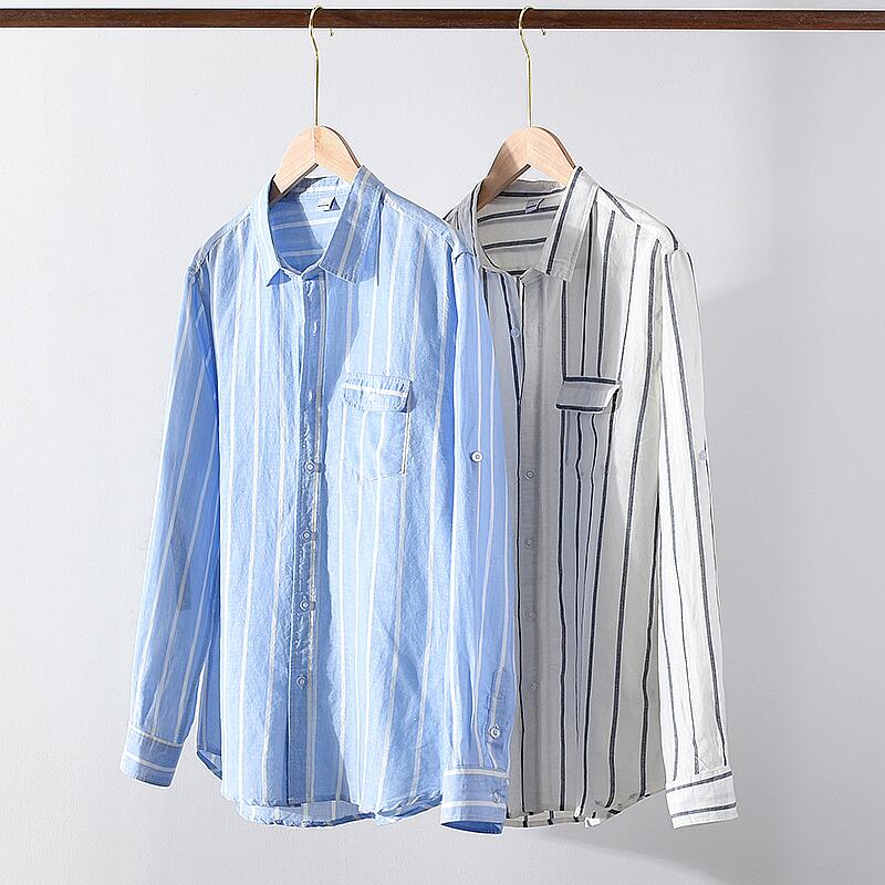 Striped Linen Long Sleeve Shirt - Casual Slim Fit